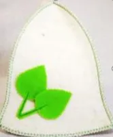 шапка для бани с березовыми листочками, белая, жар-банька