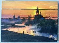 картина "храм у озера" 30*40 см на дереве х005, пэм